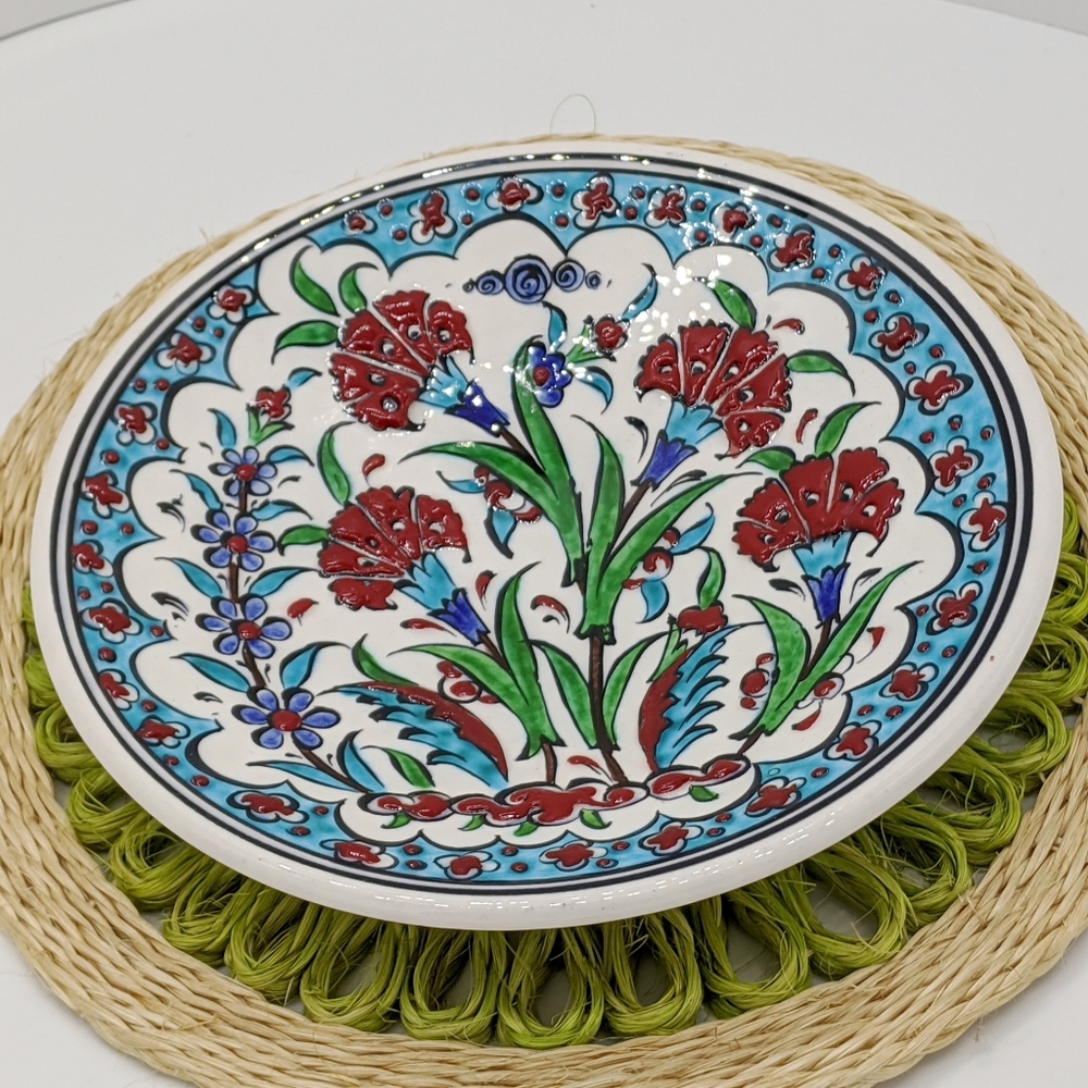 TURKISH IZNIK Floral Carnation Handmade Plate